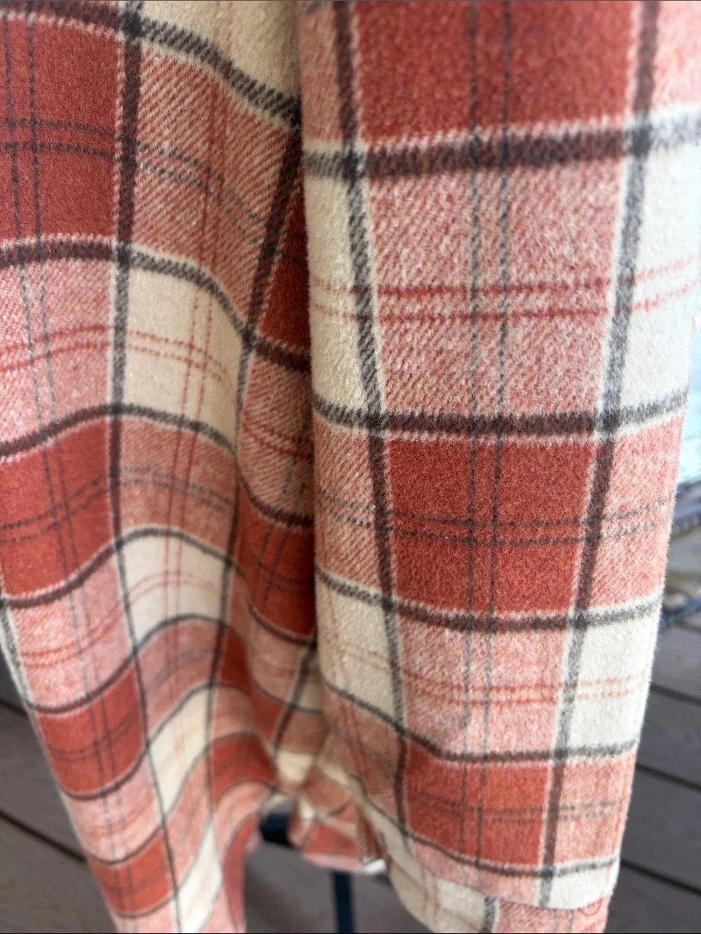 Women’s Long Plaid Shacket Jacket - Rust & Cream